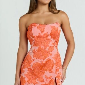 SHOWPO | Strapless Brailey Mini Dress in Orange Jacquard